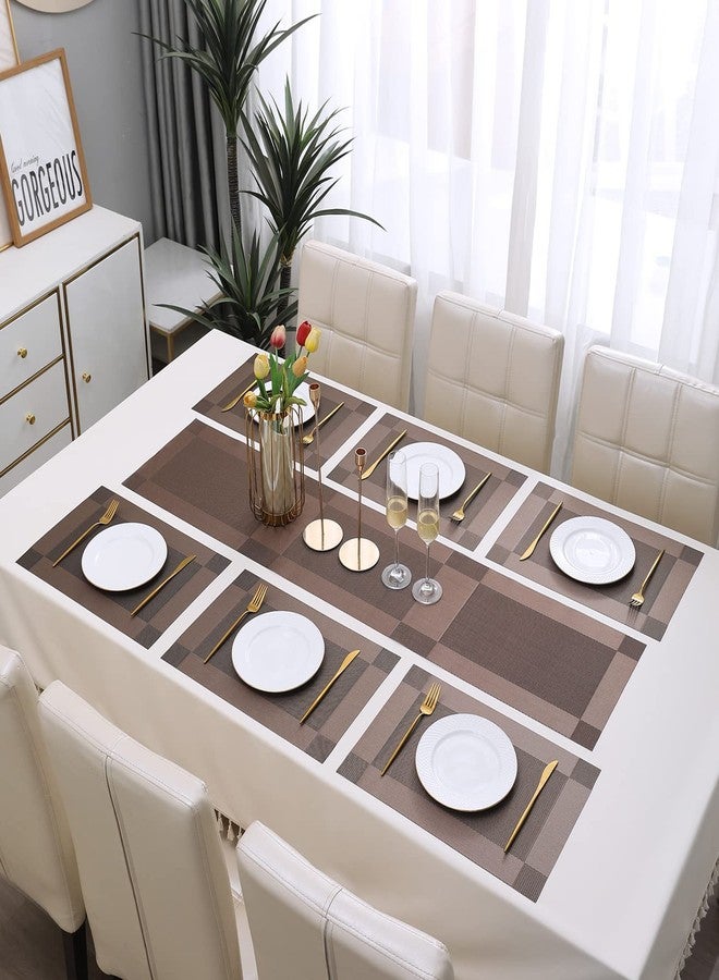 Baskety Set of 6 PVC Table Mats with 1 Table Runner - Waterproof, Non-Slip Placemats for Dining Table, Kitchen, Coffee Table, Easy to Clean, Stylish Brown Design, Durable & Protective,(Brown) - Image 4